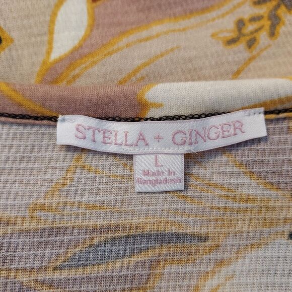 Stella + Ginger Shirt Top Ruffled Short Sleeve Stretch Floral Womens Large NWT - Picture 8 of 15